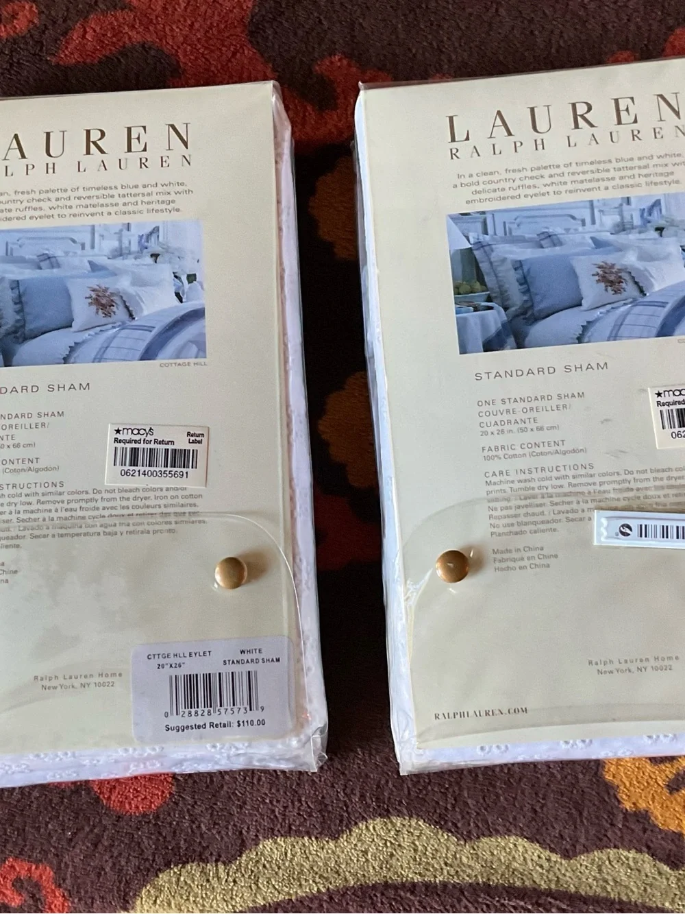 New, Lauren Ralph Lauren Cottage Hill Eyelet White Standard Pillow Shams 2 PCS
